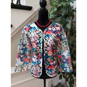 Weavz Cutout Jacket Women's XL Multi Floral Embroidered Long Sleeve Open Front